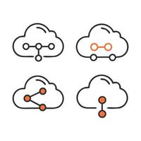 Cloud share editable stroke outline icons set isolated on white background flat illustration vector