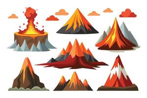Volcano, showcasing its conical shape illustration set on white background vector