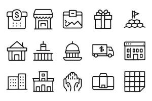 SME concept small and medium sized enterprises related black stroke outline icons set isolated on white background flat illustration vector