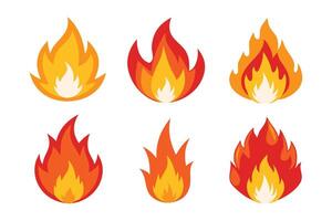 Fire clipart images in different styles and designs illustration set on white background vector