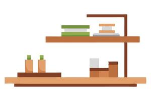Wooden shelf displaying another wooden shelf, showcasing natural textures and craftsmanship in a minimalist setting flat illustration on white background. vector