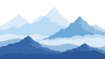 A serene view of mountains shrouded in fog, creating a mystical and tranquil atmosphere in the landscape flat illustration vector