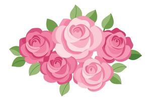A cluster of delicate pink roses elegantly arranged against a pristine white background, showcasing their soft petals flat illustration on white background. vector