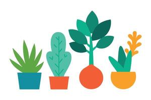 A collection of four distinct plant varieties, showcasing diverse shapes, colors, and textures in a harmonious arrangement illustration set on white background vector
