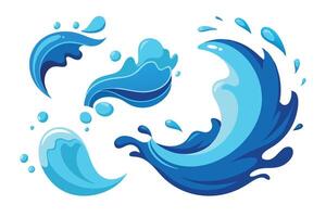 Dynamic water splash, showcasing droplets and waves flat illustration on white background. vector