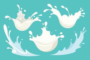 Milk splashing against see-through surface illustration set vector