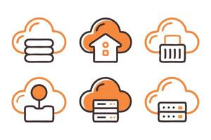 Cloud setting and storage editable stroke outline icons set isolated on white background flat illustration illustration set on white background. vector