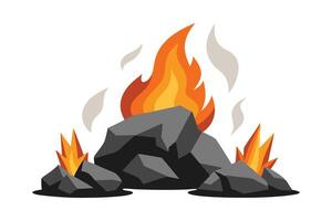 Rock emitting flames and smoke, creating a dramatic scene of fire and natural elements intertwined flat illustration on white background vector