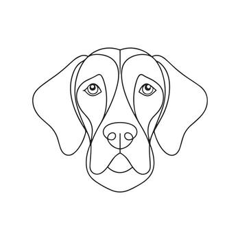 A dog's face with a simple line drawing, representing a minimalistic and expressive art style continuos line art illustration vector
