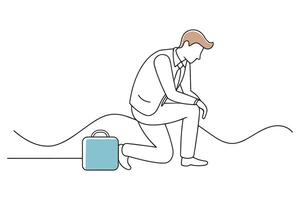 Depressed businessman doodle continuous line art illustration vector