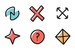 cross arrow quotation icon Doodle related colorful icon set flat illustration on white background vector