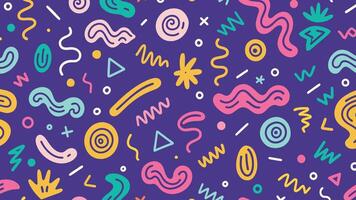 Fun line doodle seamless pattern creative flat abstract shape illustration vector