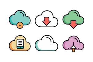 Colorful Cloud Download with upload and storage editable stroke outline icons set isolated on white background flat illustration Doodle related colorful icon set vector