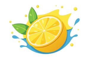 Vibrant lemon slice surrounded by a dynamic splash of water flat illustration on white background vector