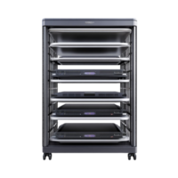 Vertical Storage Unit with Multiple Laptops on Shelves png