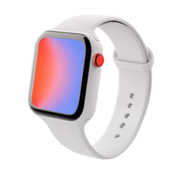 blanco reloj inteligente con vistoso degradado cuadrado pantalla y rojo lado botón png