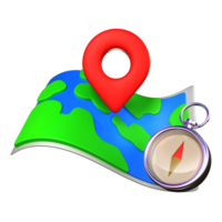 3d render red location pin over map with route png