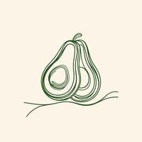 Line art avocado berry vegetable sketch illustration with leaf and slice vector