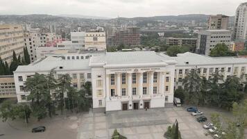 Tbilisi, Georgia - 9th august, 2024- aerial static view Georgian Technical University building. Main and largest technical university of Georgia. Education in caucasus concept video