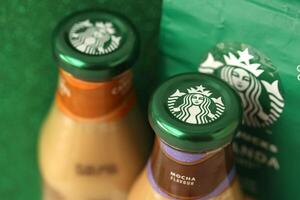 KYIV, UKRAINE - APRIL 20, 2024 Starbucks Frappuccino Coffee Drink. Seattle based Starbucks is the largest coffeehouse company in the world, with over 20,000 stores photo