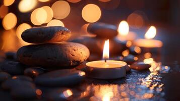 Candlelit Zen Stones with Bokeh photo
