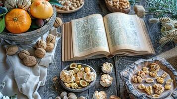 Eco-Friendly Snacks on Rustic Table photo