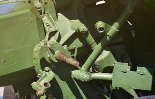 A close-up mechanism of a portable weapon of the Soviet Union of World War II, painted in a dark green color photo