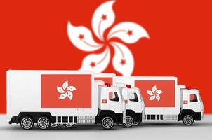 Hong kong flag depicted on side wall of white delivery van. Shipping and local delivery concept photo