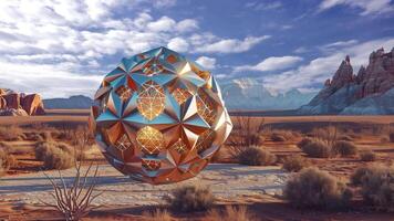 Abstract sculpture in the desert. Realistic mysterious sculpture far away from civilization, from another planet video