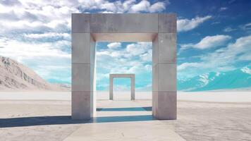 Abstract sculpture in the desert. Realistic mysterious sculpture far away from civilization, from another planet video
