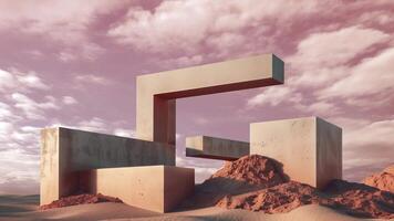 Abstract sculpture in the desert. Realistic mysterious sculpture far away from civilization, from another planet video