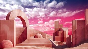 Abstract sculpture in the desert. Realistic mysterious sculpture far away from civilization, from another planet video