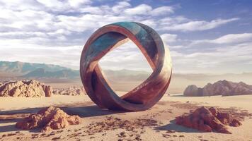 Abstract sculpture in the desert. Realistic mysterious sculpture far away from civilization, from another planet video