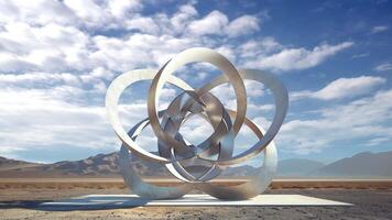 Abstract sculpture in the desert. Realistic mysterious sculpture far away from civilization, from another planet video