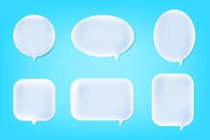Set of 3d cute white circle and square speech bubble icons, isolated on blue pastel color background vector