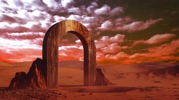 Abstract sculpture in the desert. Realistic mysterious sculpture far away from civilization, from another planet video