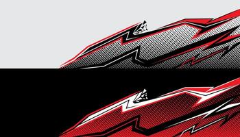Car decals with black and red stripes, wraps sticker design with halftone pattern vector