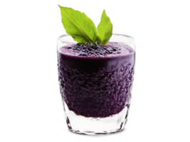 Acai Berry Juice Deep purple acai juice in a clear glass acai berries and leaves png