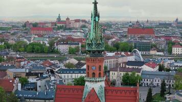 Aerial panorama of Podgorze district in Krakow with view of Royal Wawel Castle video