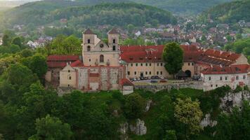 Aerial view of Benedictine abbey in Tyniec, Poland at dawn. video