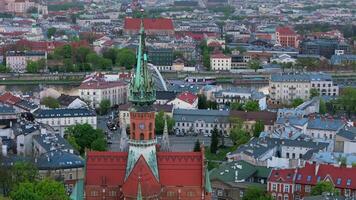 Aerial panorama of Podgorze district in Krakow with view of Royal Wawel Castle video