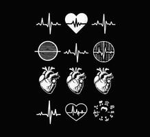 Clip art heart rhythm set, Electrocardiogram, Black and With Background, illustration vector