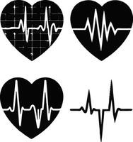 Clip art heart rhythm set, Electrocardiogram, Black and With Background, illustration vector