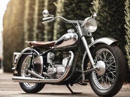 Vintage motorcycle with gleaming chrome and polished leather photo