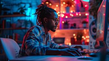 Freelance man working in front of the computer photo