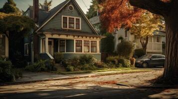 An old house sitting on side of the street photo