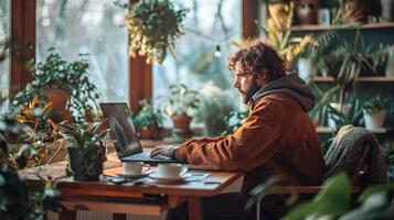 Freelance man working in front of the computer photo