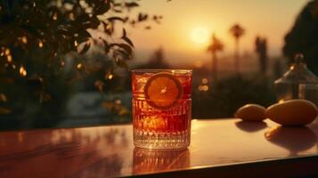 Glass of cocktail on the sunset photo