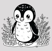 Basic coloring pages designed for children, featuring a penguin. The drawing is clean and simple, vector