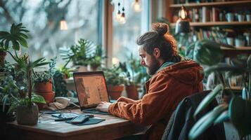 Freelance man working in front of the computer photo